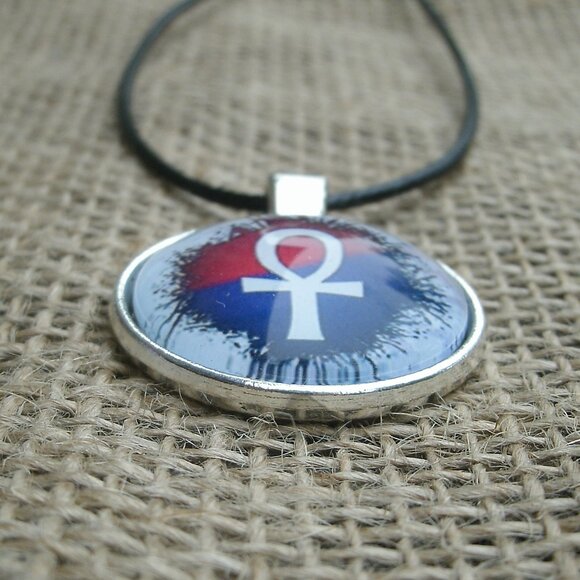 Egyptian Ankh Glass Cabochon Pendant Necklace - Picture 5 of 11